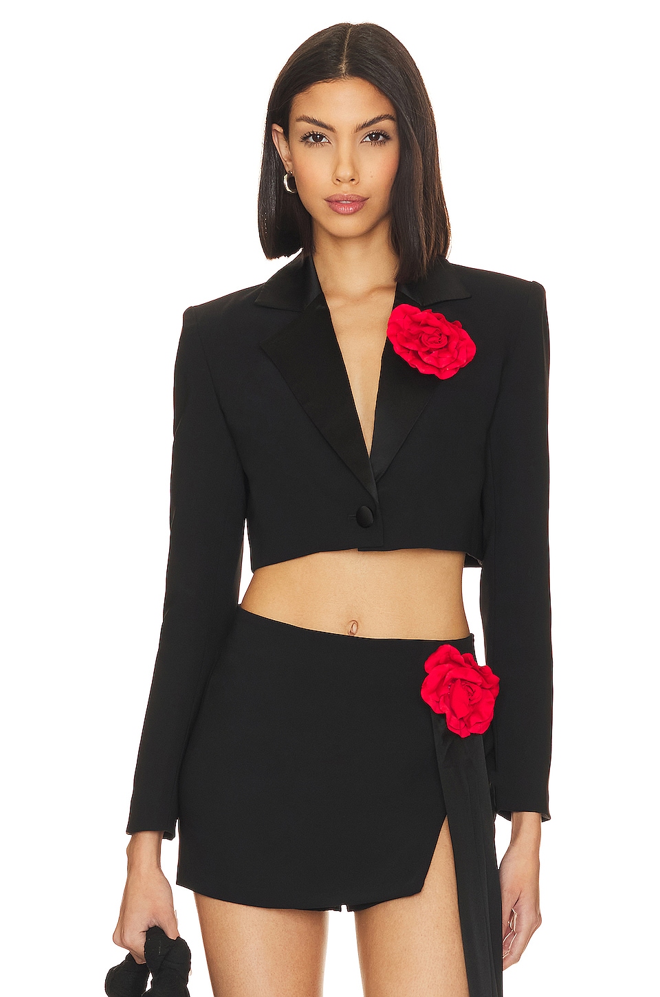 Black blazer with outlet red roses