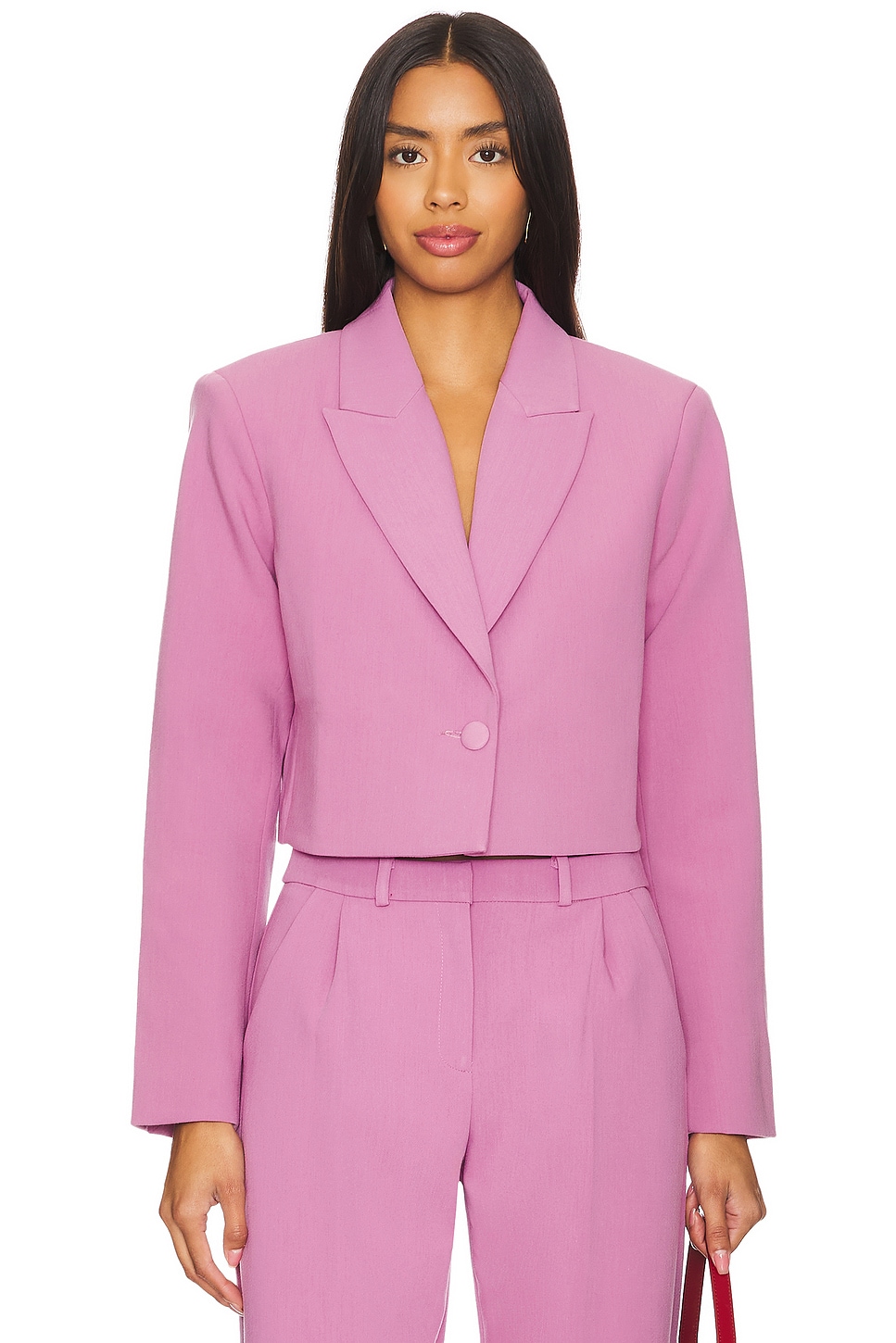 Amanda Uprichard Reggie Crop Blazer in Azalea | REVOLVE