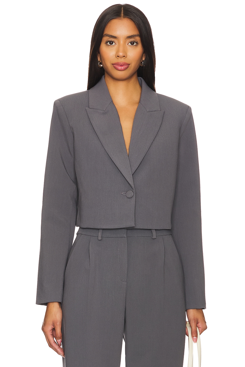 Amanda Uprichard Reggie Crop Blazer in Slate | REVOLVE