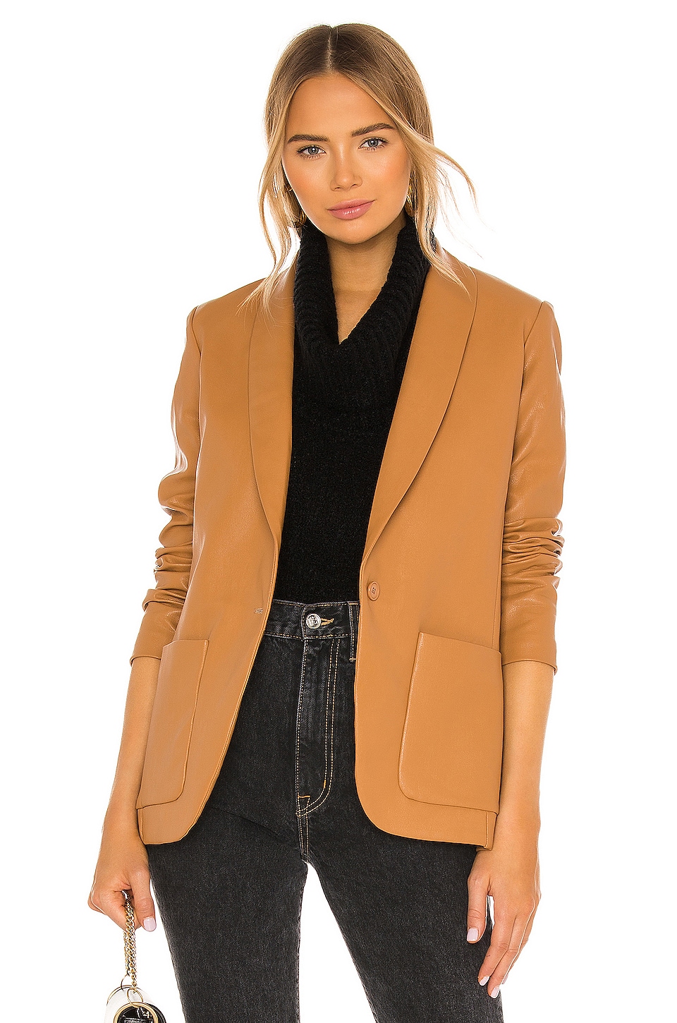 Amanda Uprichard X REVOLVE Leather Shawl Blazer in Camel REVOLVE