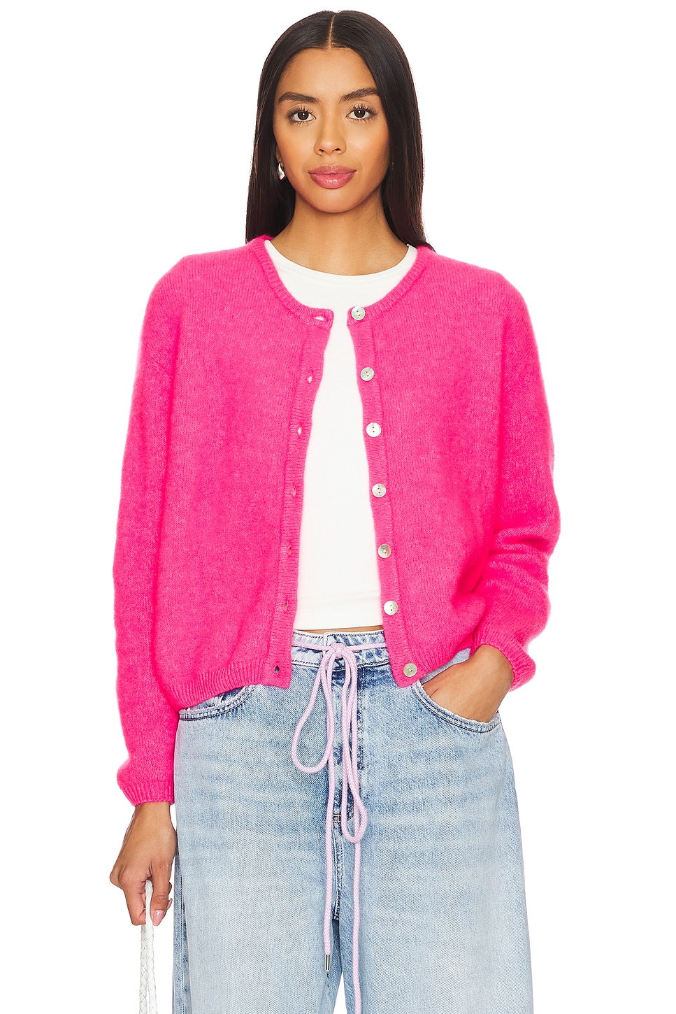 American Vintage Vitow Cardigan in Rose Fluo Chine | REVOLVE