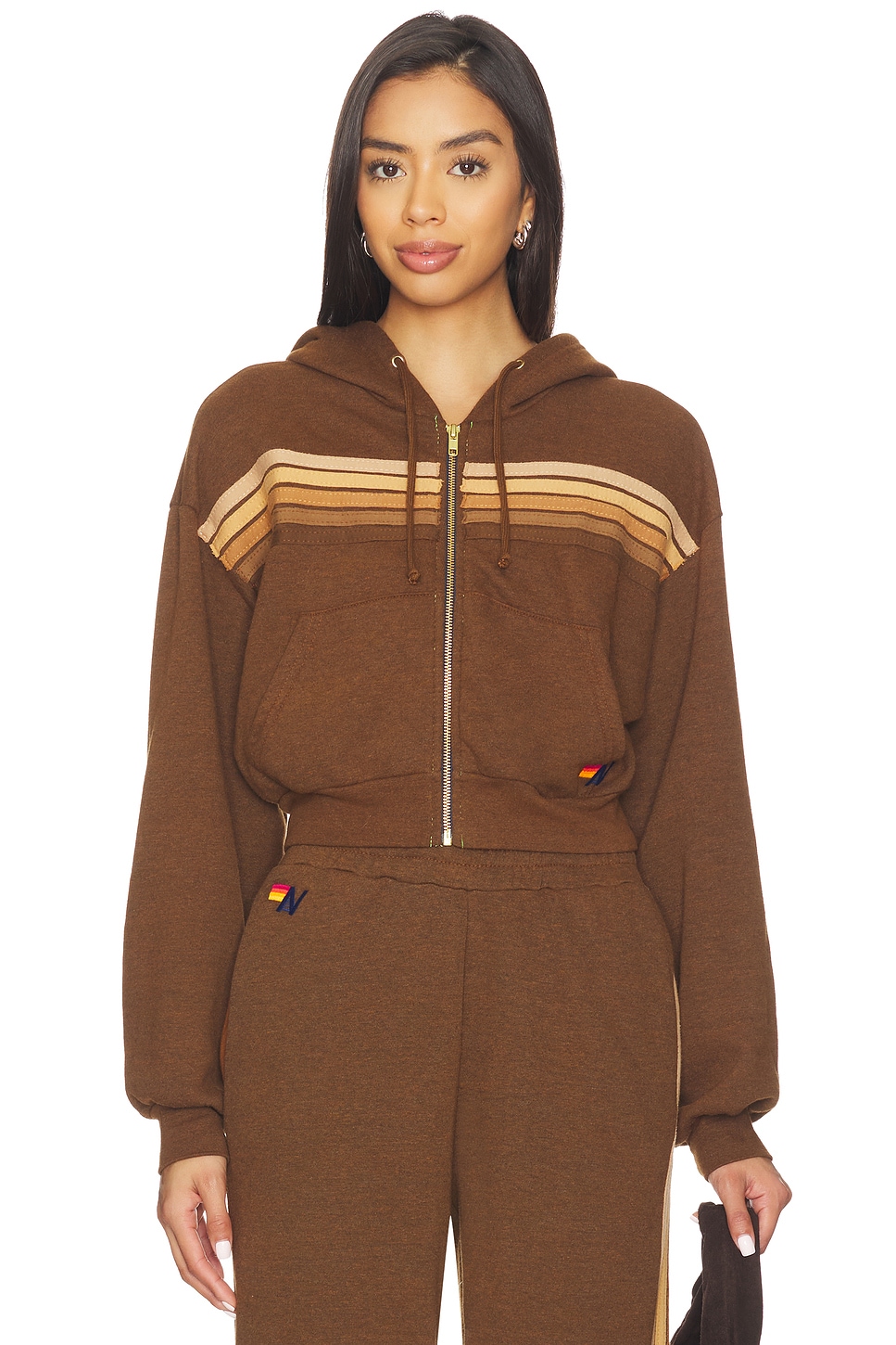 5 Stripe Cropped Zip Hoodie