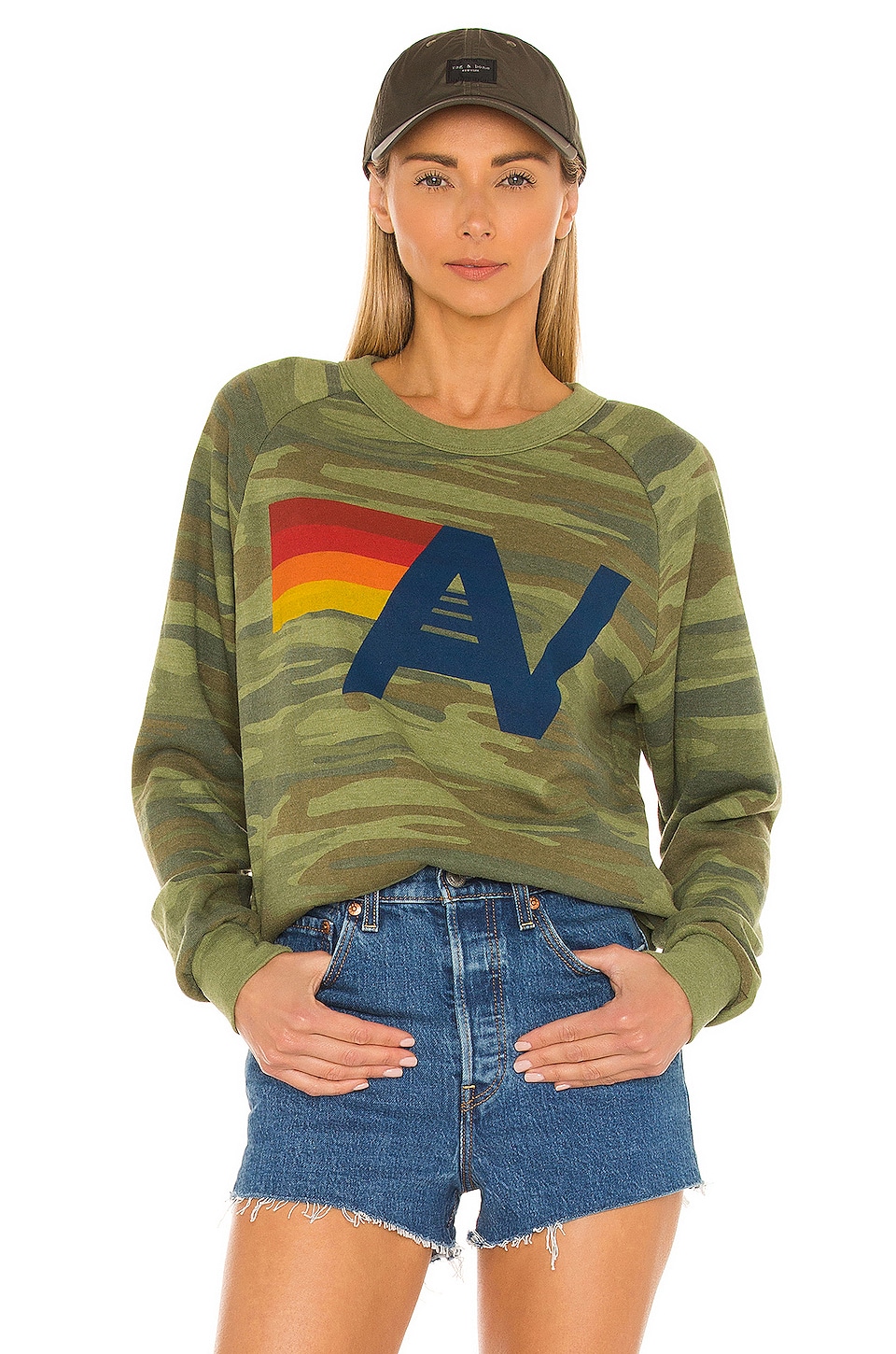 Aviator Nation Logo Crew Sweatshirt in Camo REVOLVE