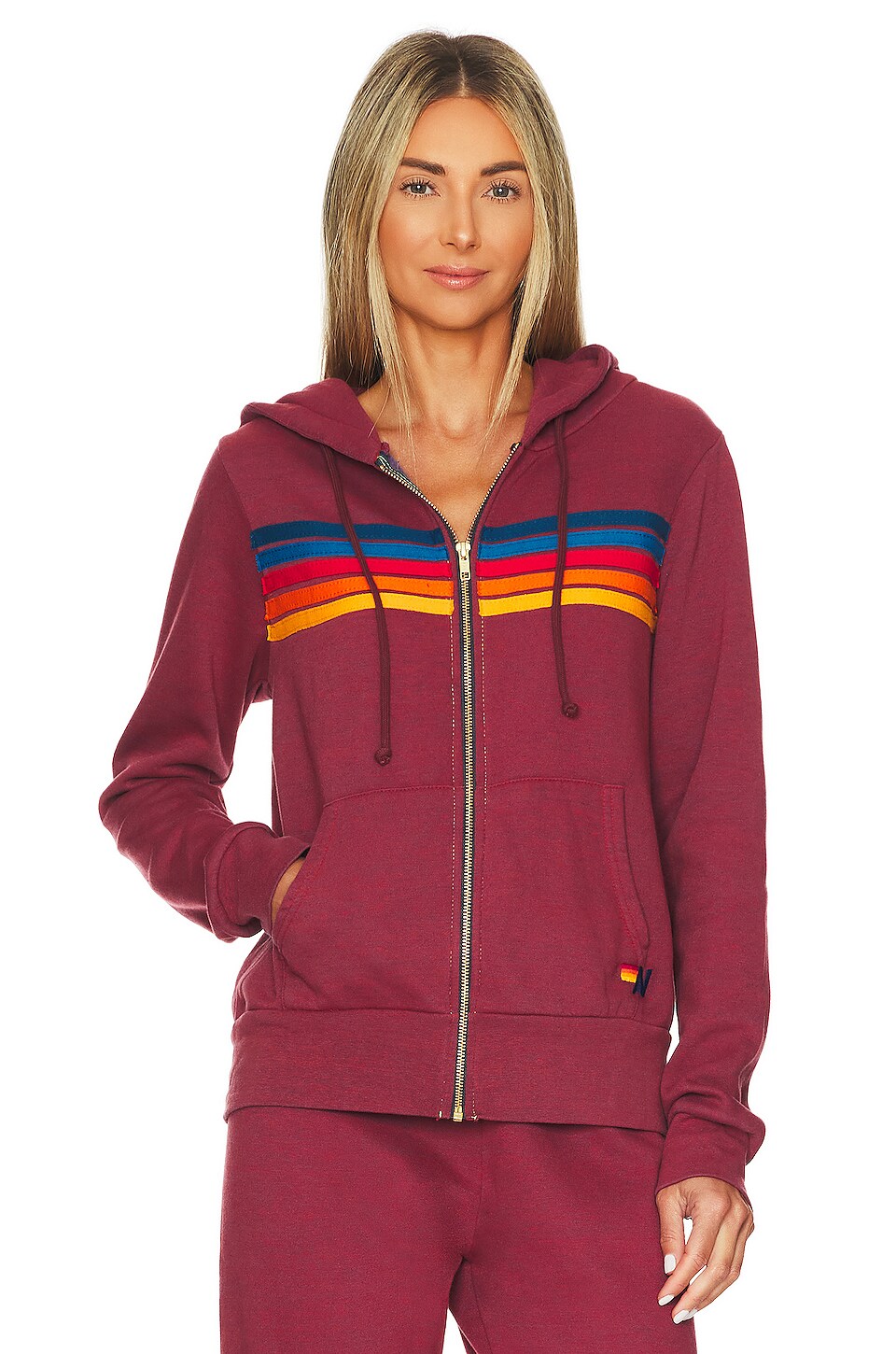 Aviator Nation 5 Stripe Hoodie in Plum