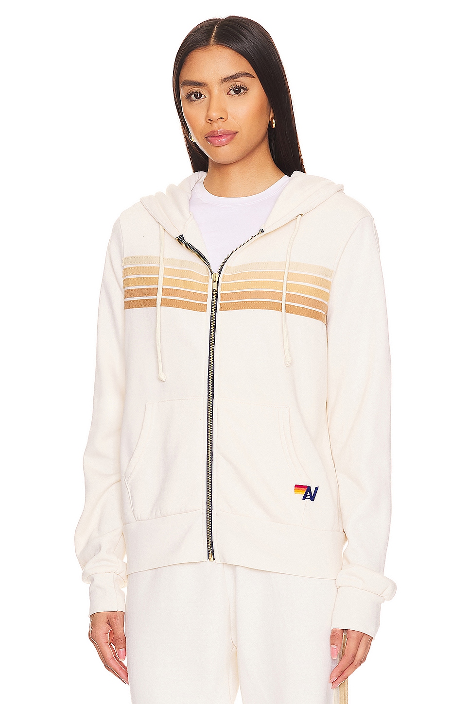 5 Stripe Zip Hoodie, Sand/Tan main image 0