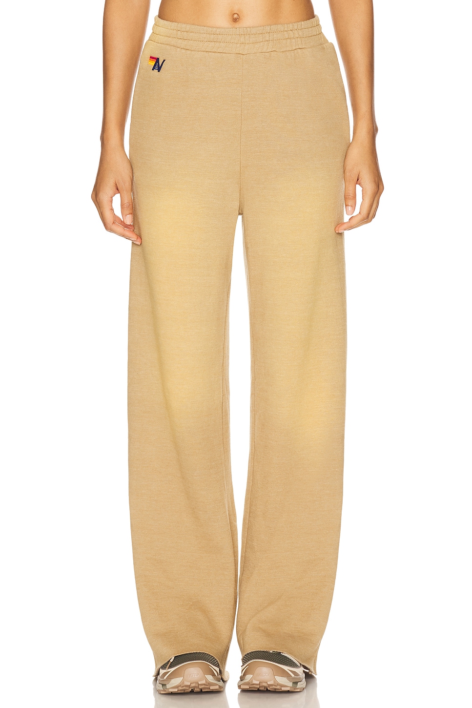 Aviator Nation Essential Wide Leg Pocket Sweatpant in Faded Tan