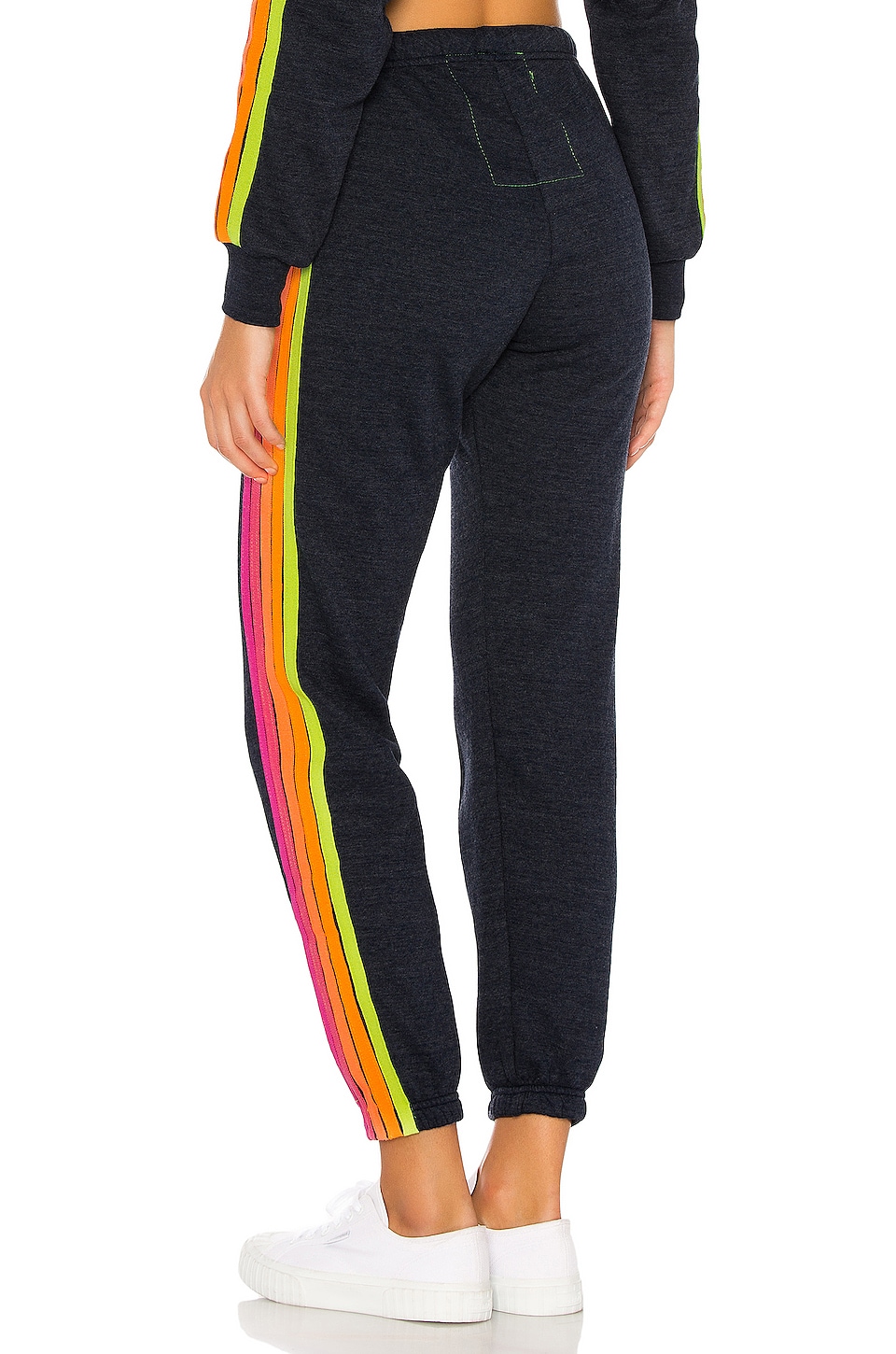 Aviator Nation 5 Stripe Sweatpants in Heather Navy Neon | REVOLVE