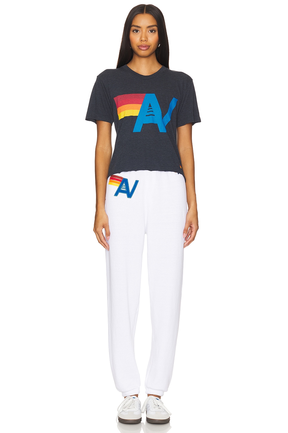 Aviator Nation Logo Boyfriend T-shirt in Charcoal | REVOLVE