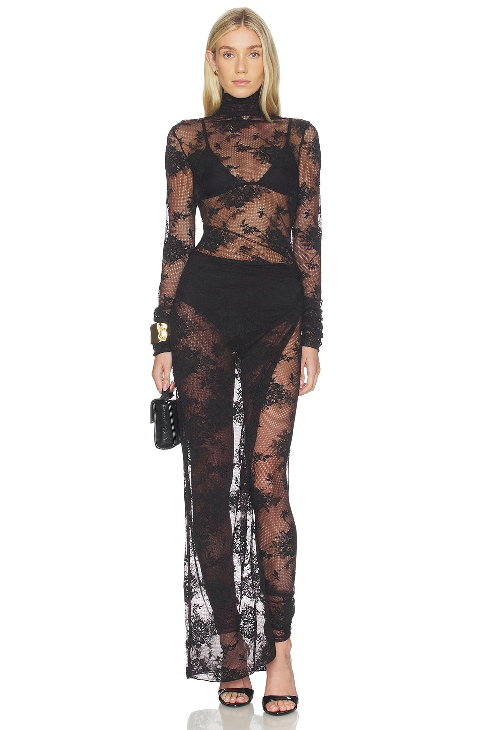 Tessa Lace Turtleneck Openback Jumpsuit - thumbnail 2
