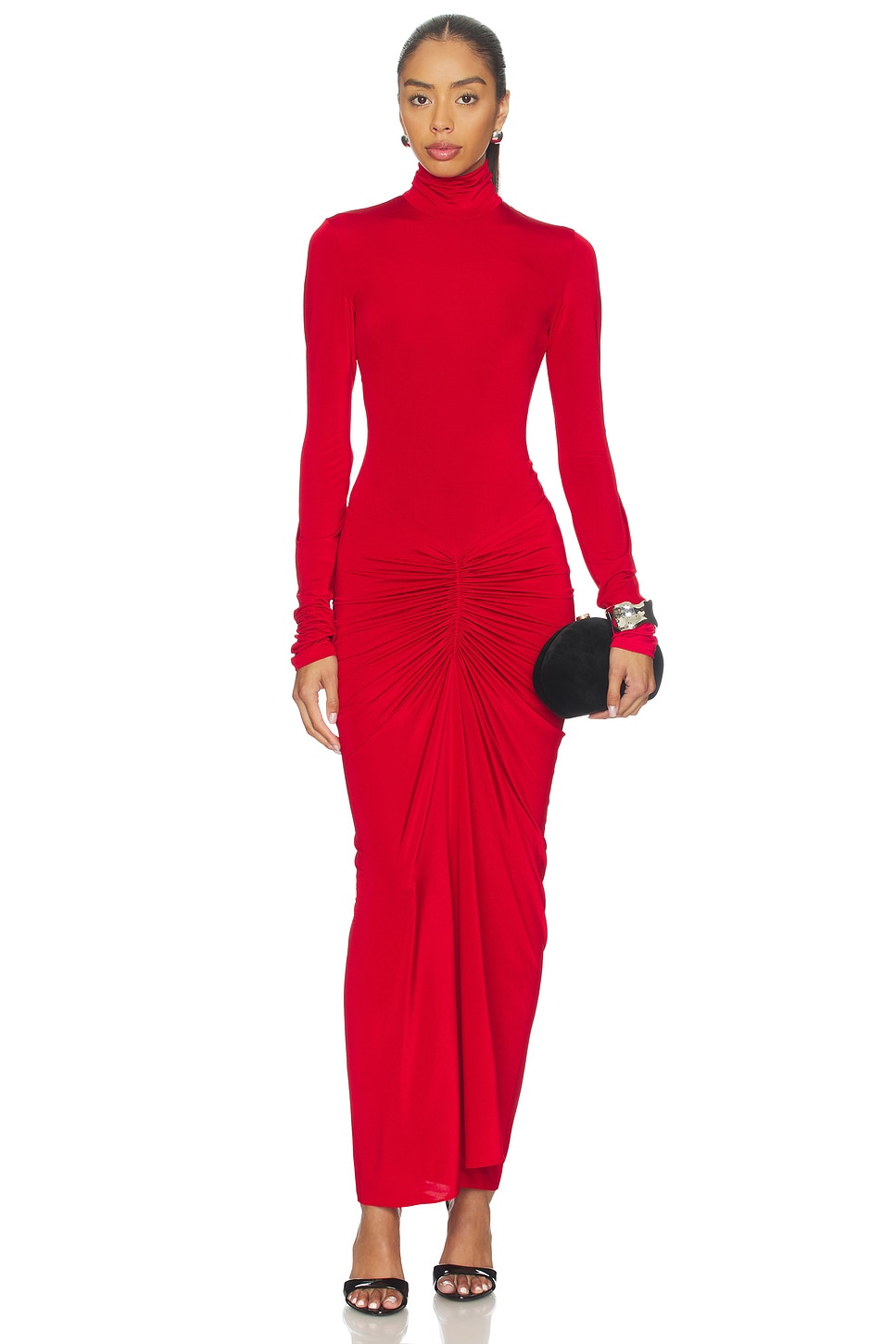 long red turtleneck dress Women's Stretch Lace Turtleneck Maxi Dress by Naked Wardrobe, Ruby Red / M