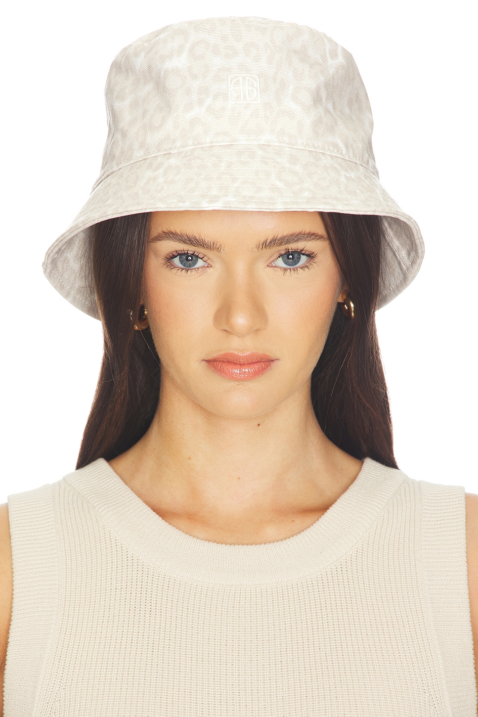 ANINE BING Nicks Bucket Hat in Washed White Leopard | REVOLVE display picture 1