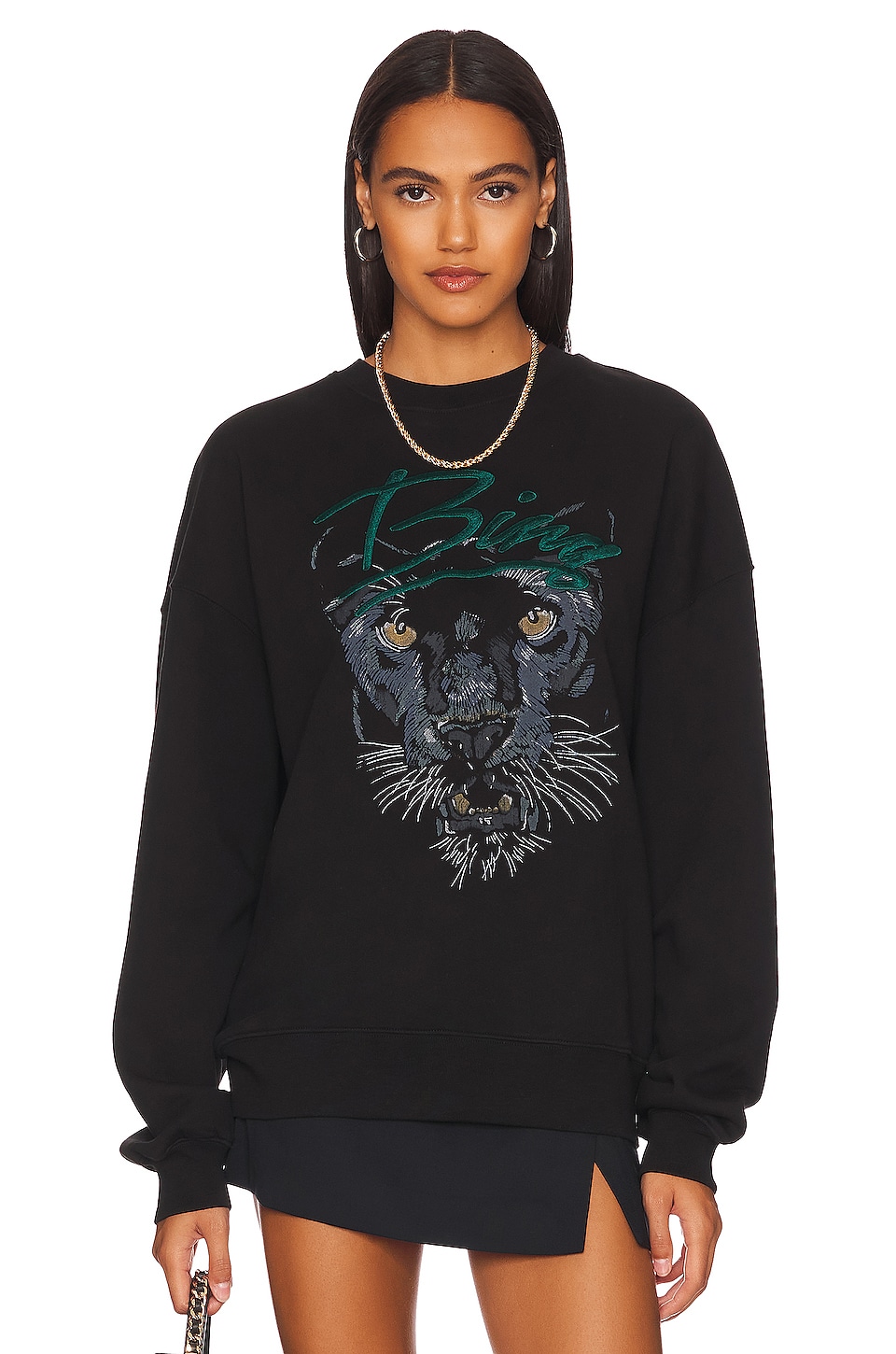 ANINE BING Kenny Panther Sweatshirt in Vintage Black | REVOLVE