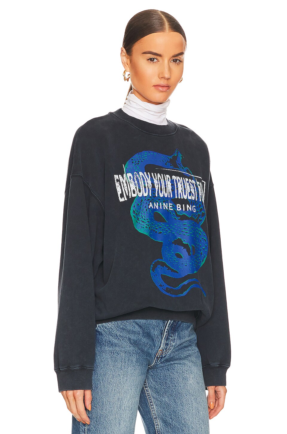 ANINE BING Jaci Viper Sweatshirt in Washed Black