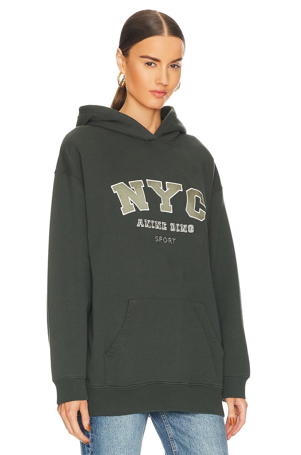 ANINE BING Sport Vincent NYC Hoodie in Charcoal Green