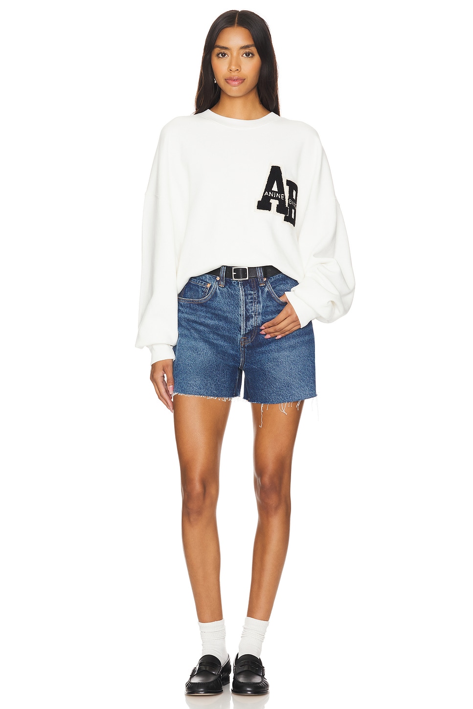 その他 ANINE BING FW25 MILES MONOGRAM FLEECE (A0811205OFW1 WHITE) Anine Bing Miles Sweatshirt Framed Monogram in Off White