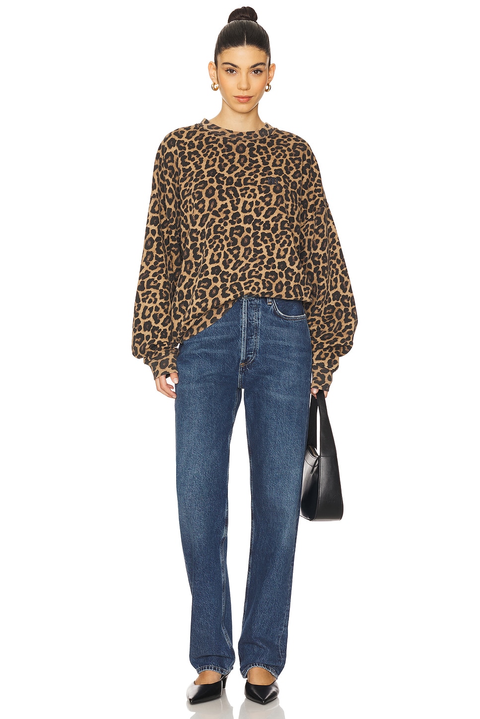 ANINE BING Miles Sweatshirt in Black & Brown Leopard | REVOLVE ANINE BING Miles Sweatshirt in Black & Brown Leopard | REVOLVE