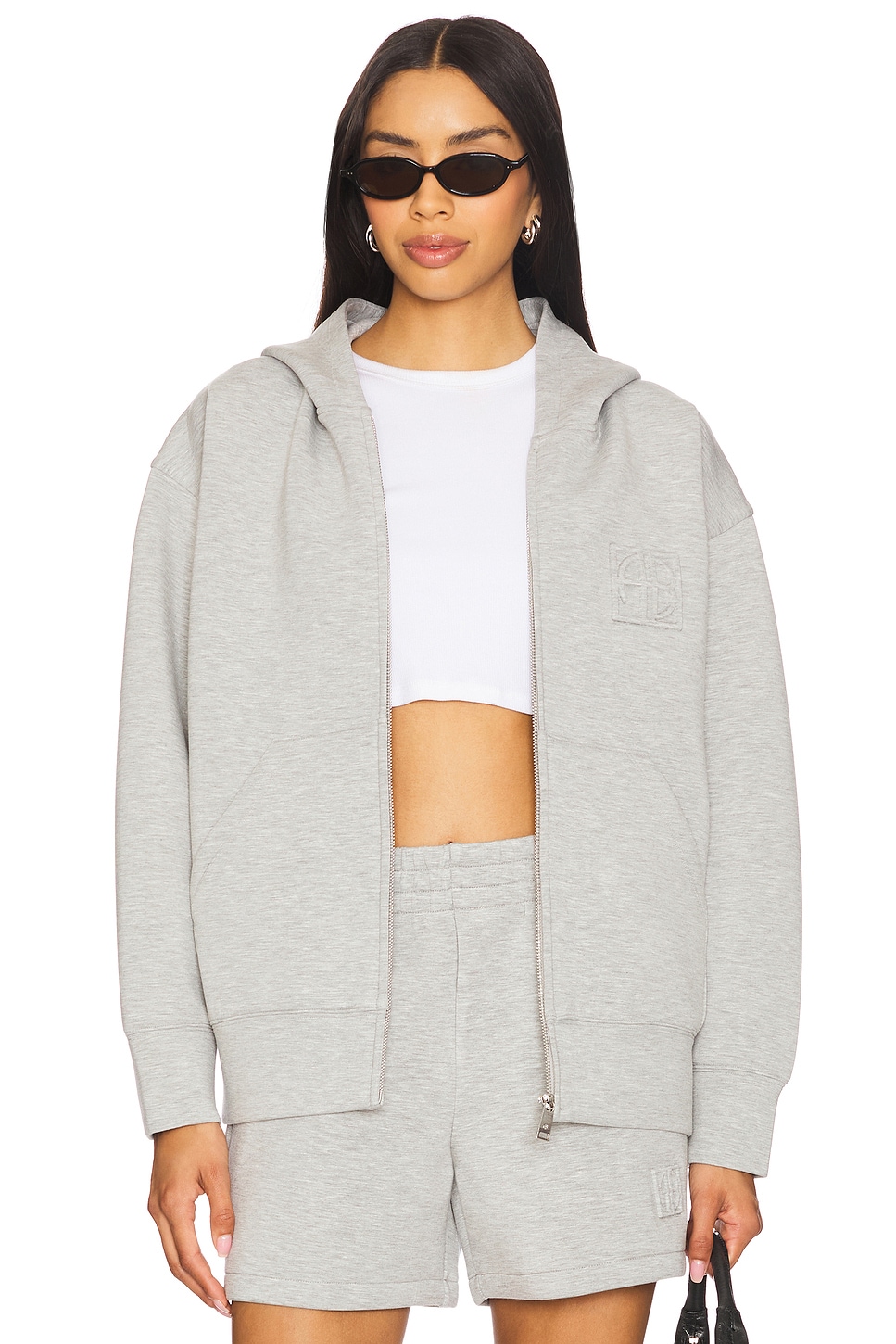 ANINE BING Bond Zip Up Hoodie in Heather Grey | REVOLVE
