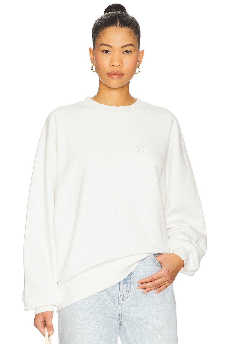 その他 ANINE BING FW25 ANINE BING Sweaters White (A0810077 IVY1) Anine Bing Miles Cotton Sweatshirt | Saks Fifth Avenue