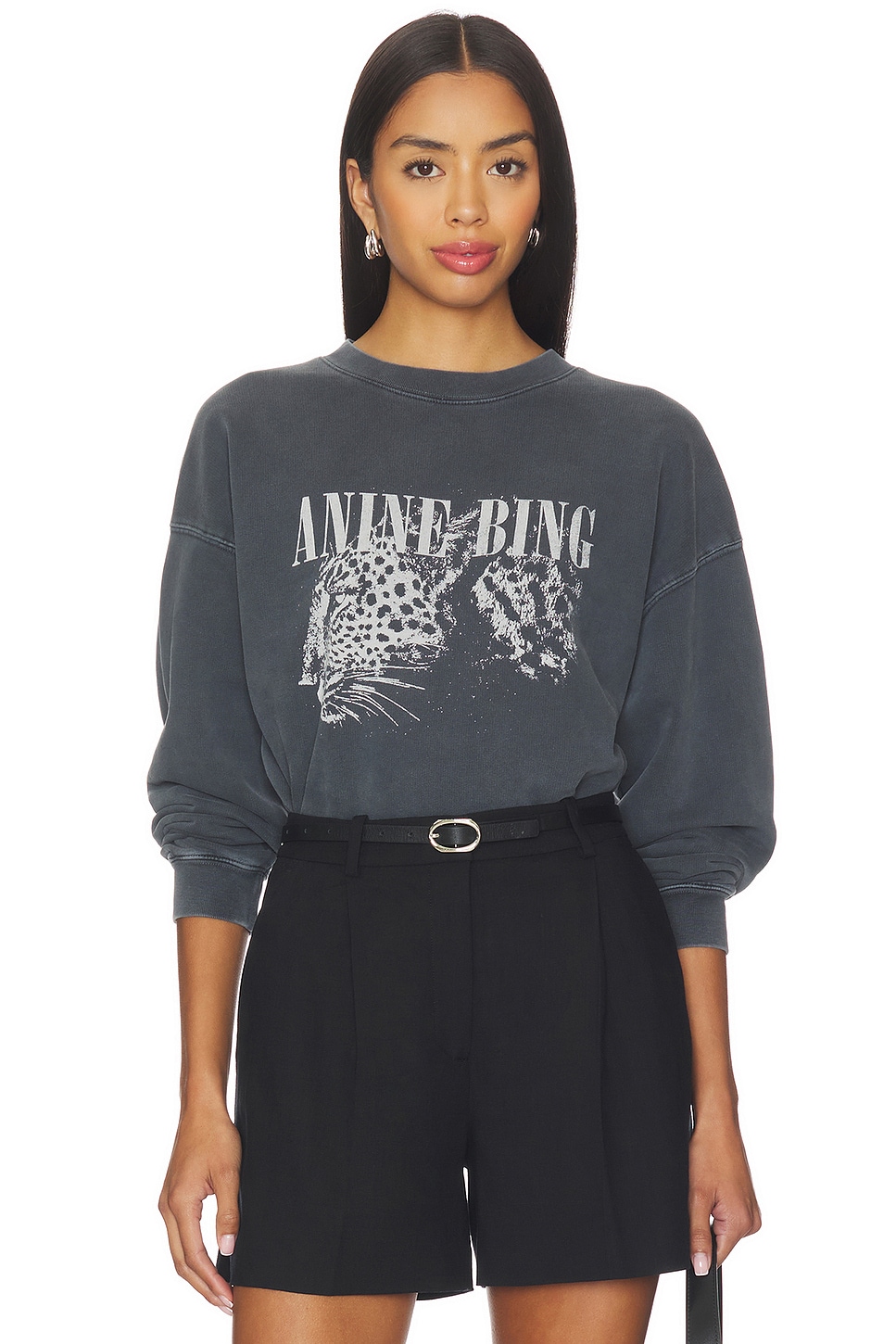 【アニービン】SPENCER SWEATSHIRT SPOTTED スウェット Washed Black Spencer Sweatshirt Spotted Leopard | Anine Bing