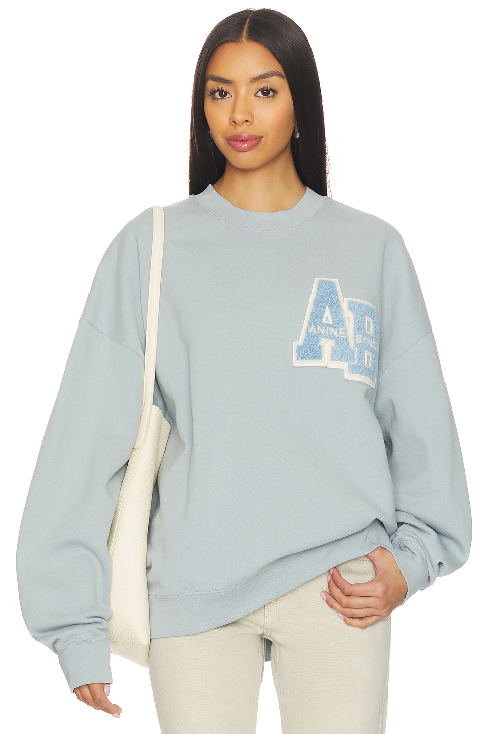 ANINE BING Miles Oversized Sweatshirt Letterman in Pastel Blue
