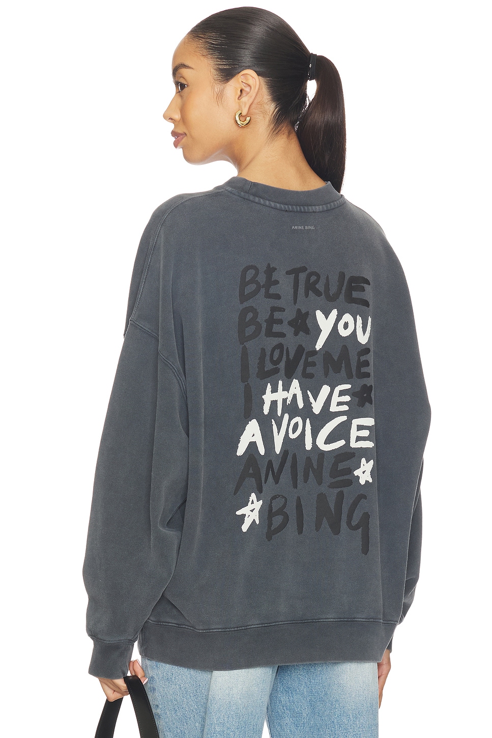 ANINE BING Miles Sweatshirt Empowerment in Washed Black | REVOLVE