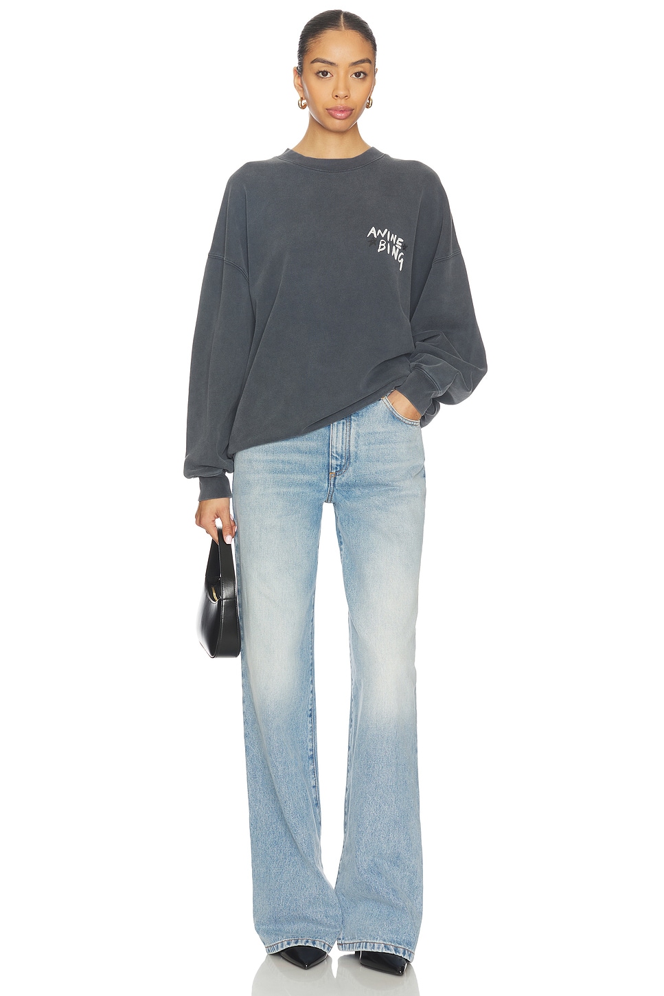 ANINE BING Miles Sweatshirt Empowerment in Washed Black | REVOLVE