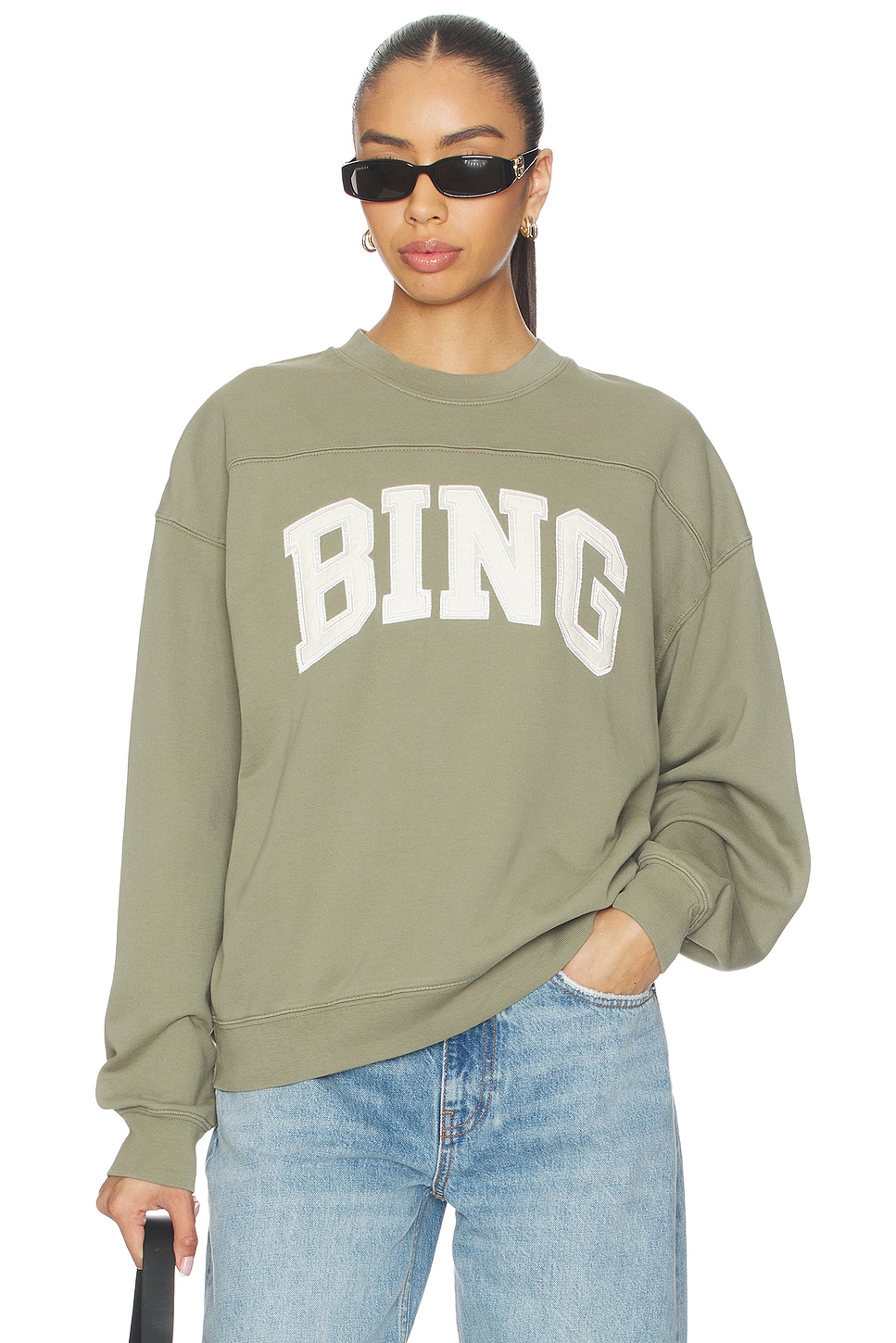 ANINE BING Trenton Sweatshirt Bing in Washed Olive | REVOLVE