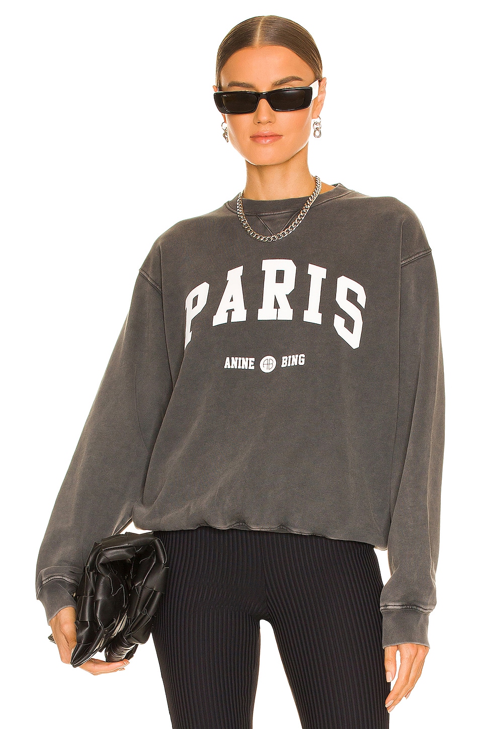 ANINE BING Ramona University Paris Sweatshirt in Washed Black | REVOLVE
