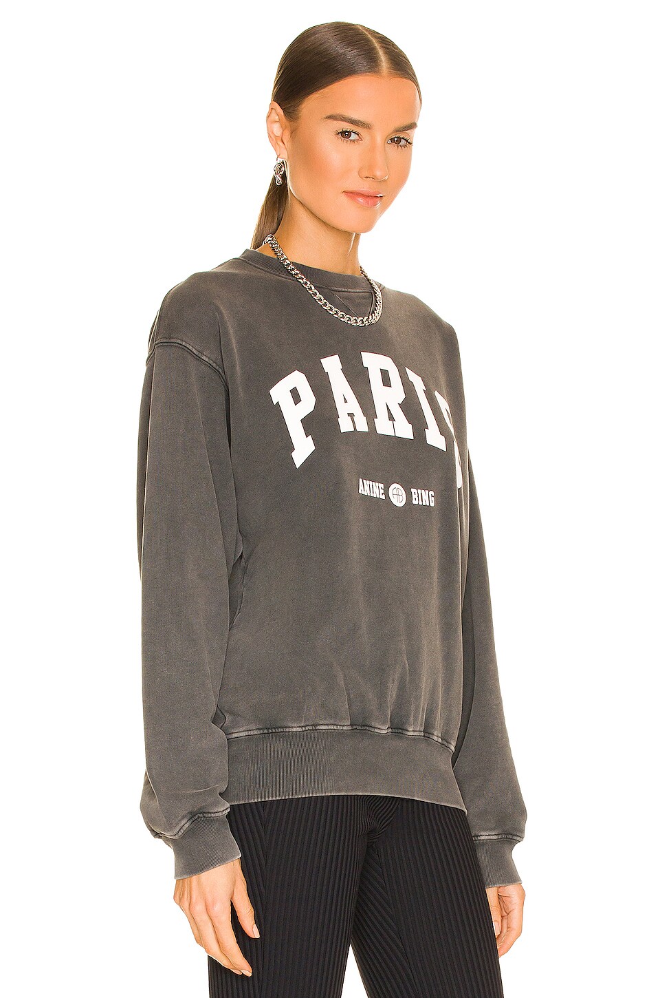 ANINE BING Ramona University Paris Sweatshirt in Washed Black