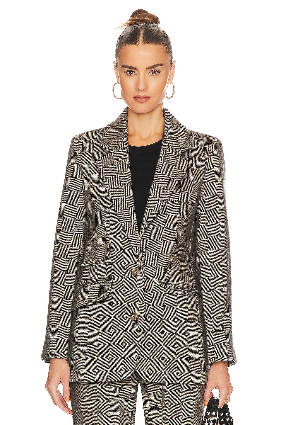 ANINE BING Raquelle Blazer in Black & Tan Herringbone | REVOLVE