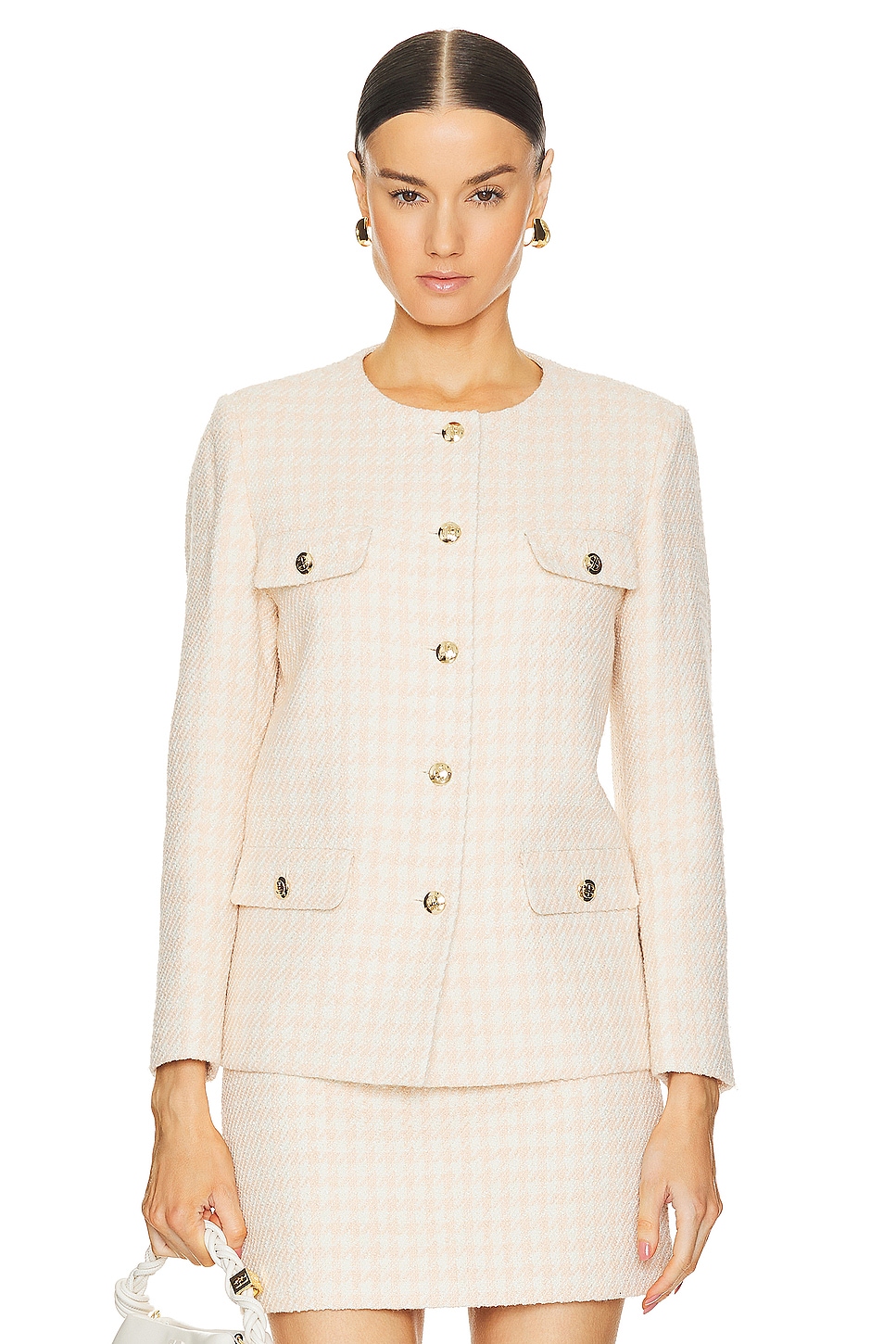 ANINE BING Janet Jacket in Cream & Peach Houndstooth | REVOLVE