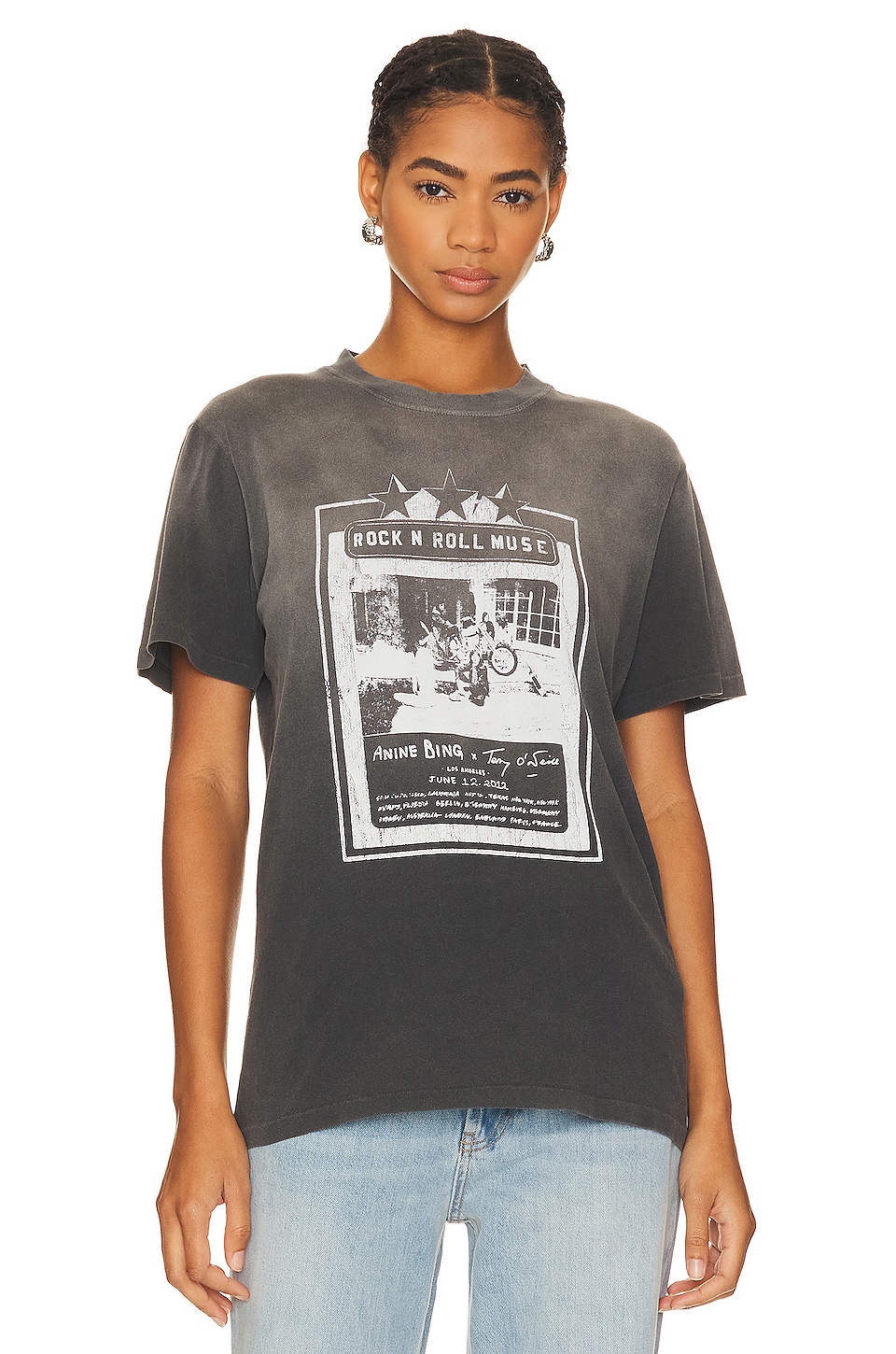 ANINE BING Lili Tee Ab X To X Rolling Stones in Washed Faded Black ...