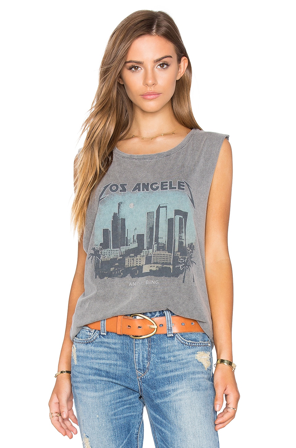 ANINE BING Los Angeles Tank in Washed Black | REVOLVE