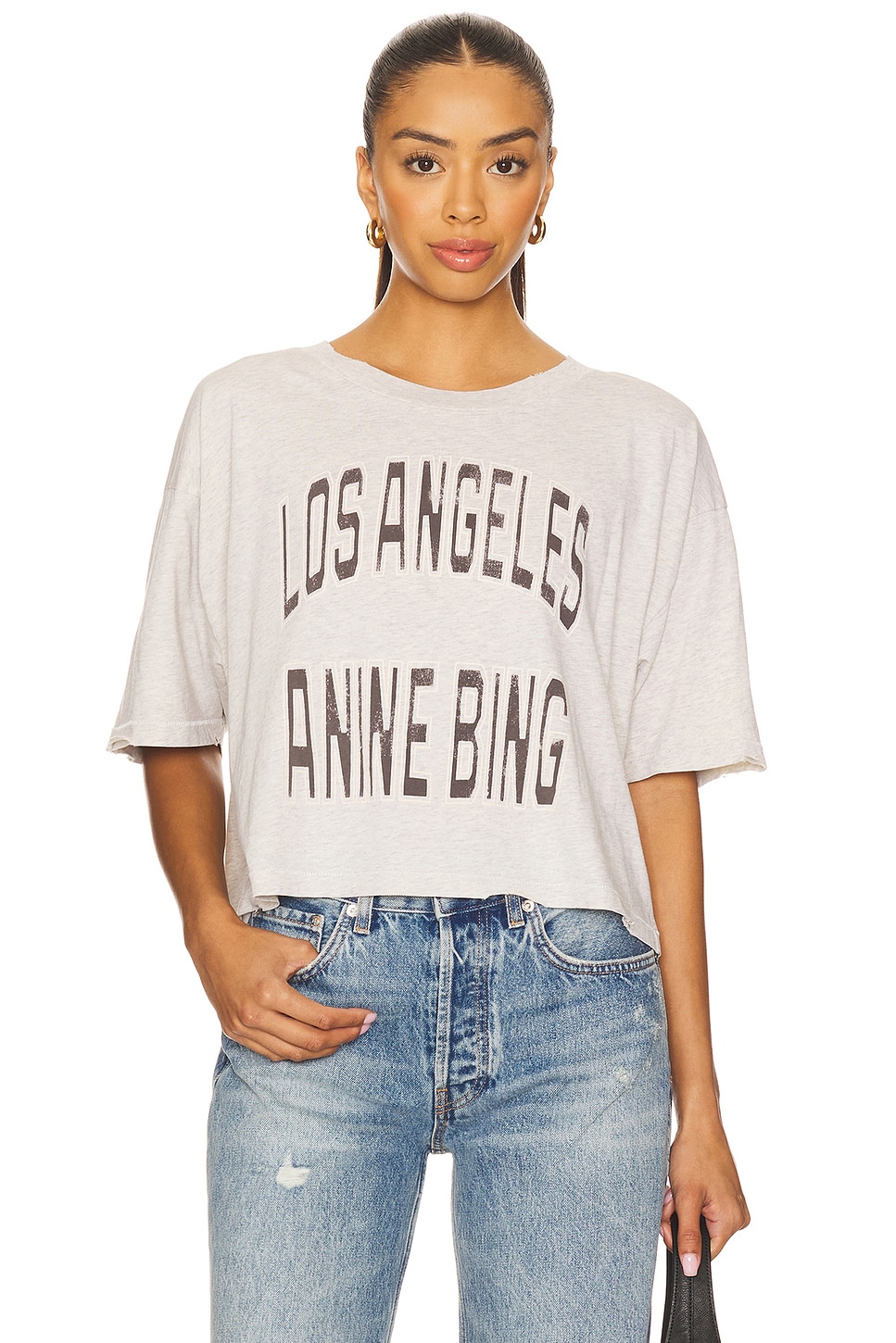 ANINE BING★ジョニー クロップド Tシャツ ANINE BING JOHNNY クロップTシャツ - Grey | REVOLVE