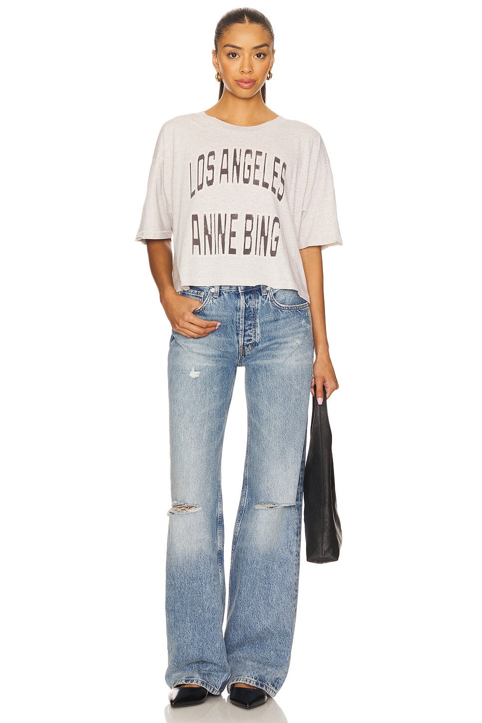 ANINE BING★ジョニー クロップド Tシャツ ANINE BING JOHNNY クロップTシャツ - Grey | REVOLVE