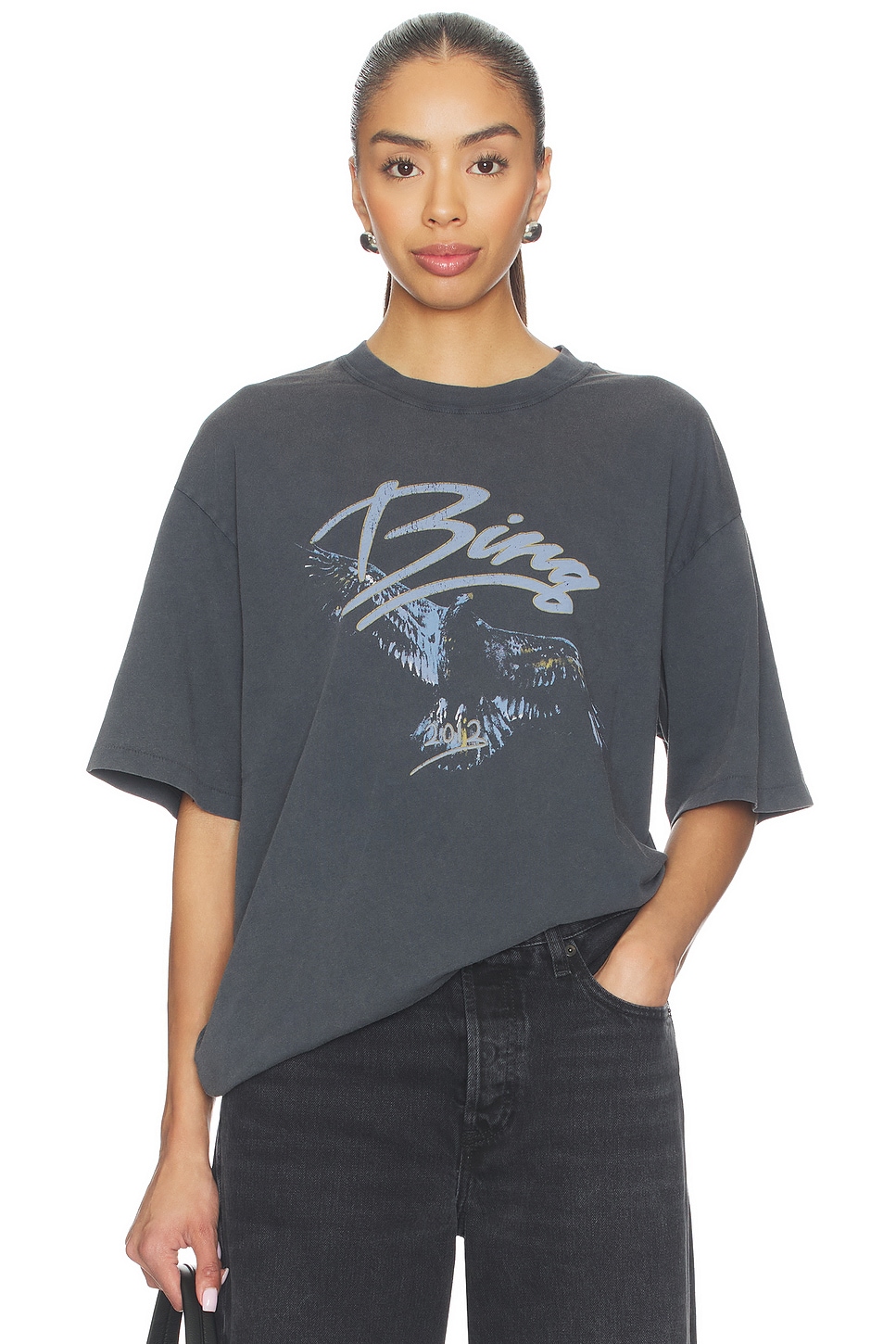 ANINE BING Kent Eagle Tee in Washed Black | REVOLVE