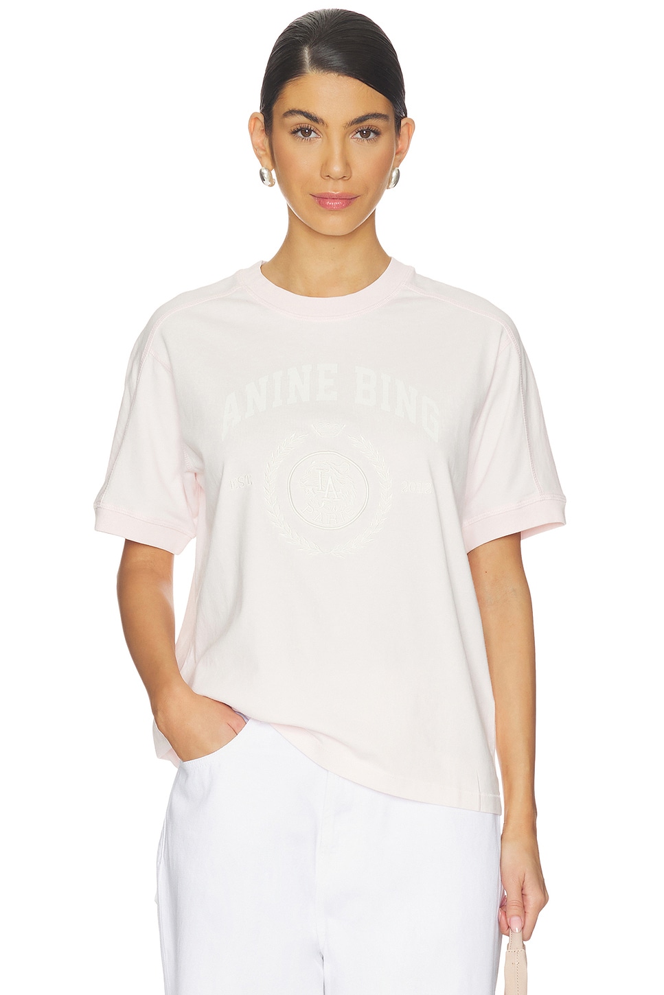 ANINE BING Walker Collegiate Tee in Powder Pink | REVOLVE
