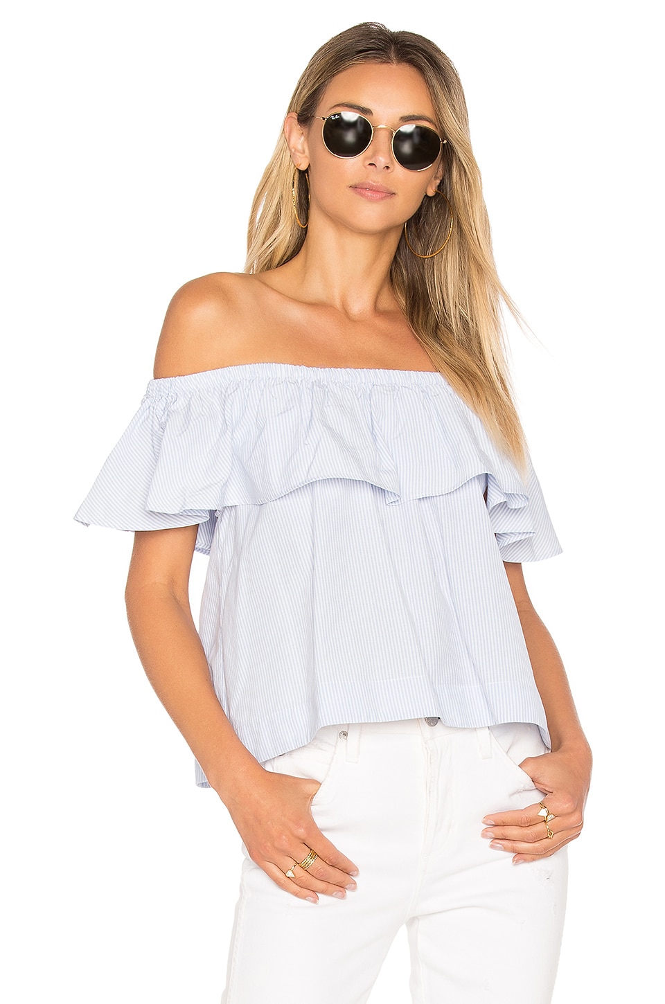 ANINE BING Striped Off The Shoulder Top in Light Blue | REVOLVE