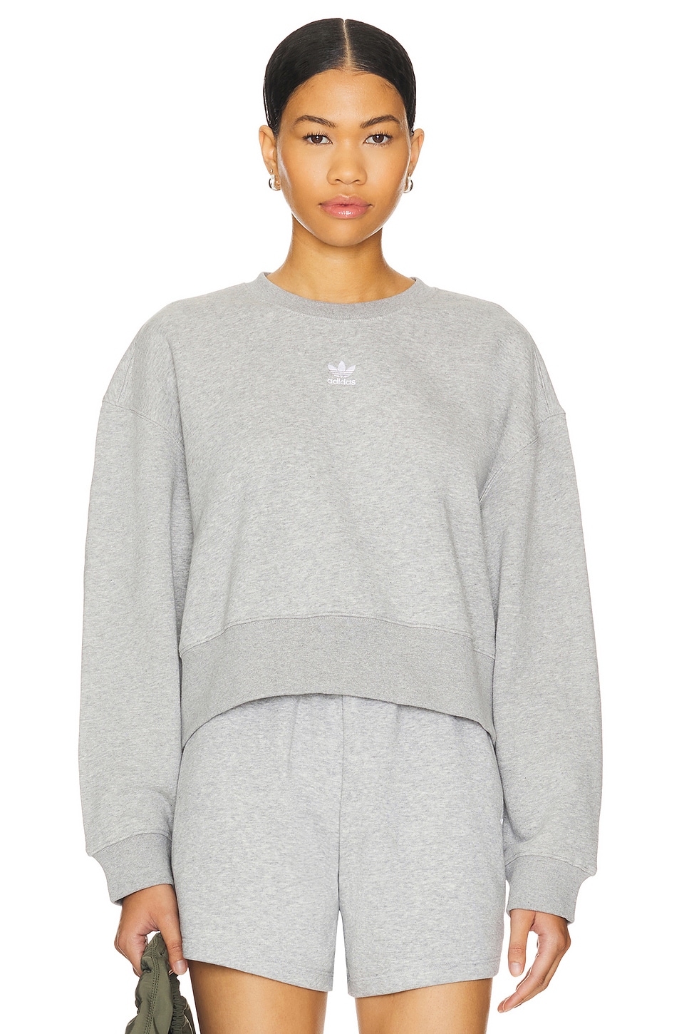 adidas Originals Essentials Crew Sweatshirt in Medium Grey Heather REVOLVE