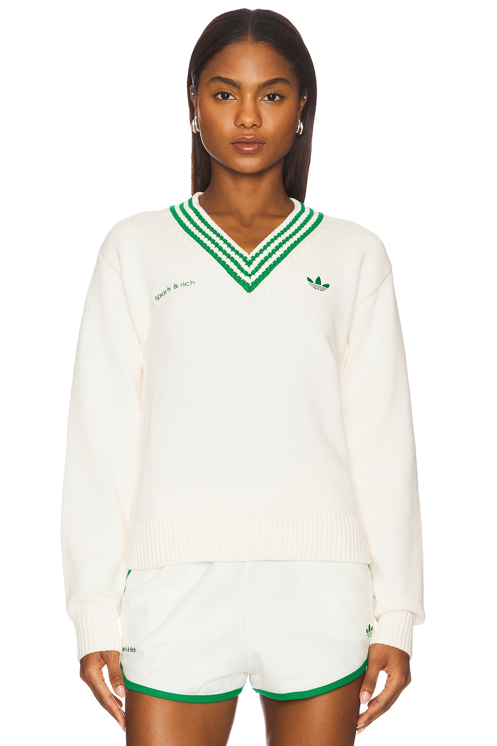 adidas Originals x Sporty & Rich Sweater in Off White & Green