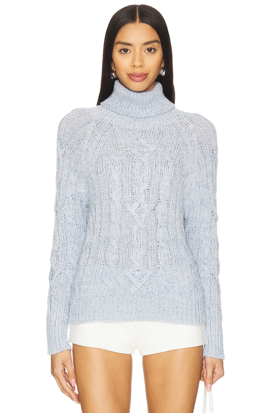 ASTA RESORT Elsa Paillette Cable Sweater in Ice Blue Sequin REVOLVE