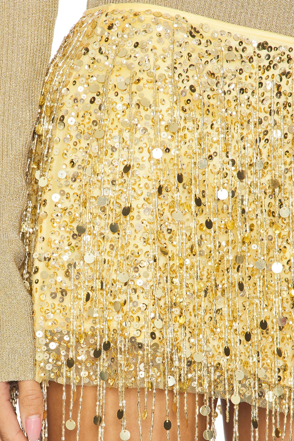 ASTA RESORT Yasmin Hand Beaded Mini Skirt in Gold | REVOLVE