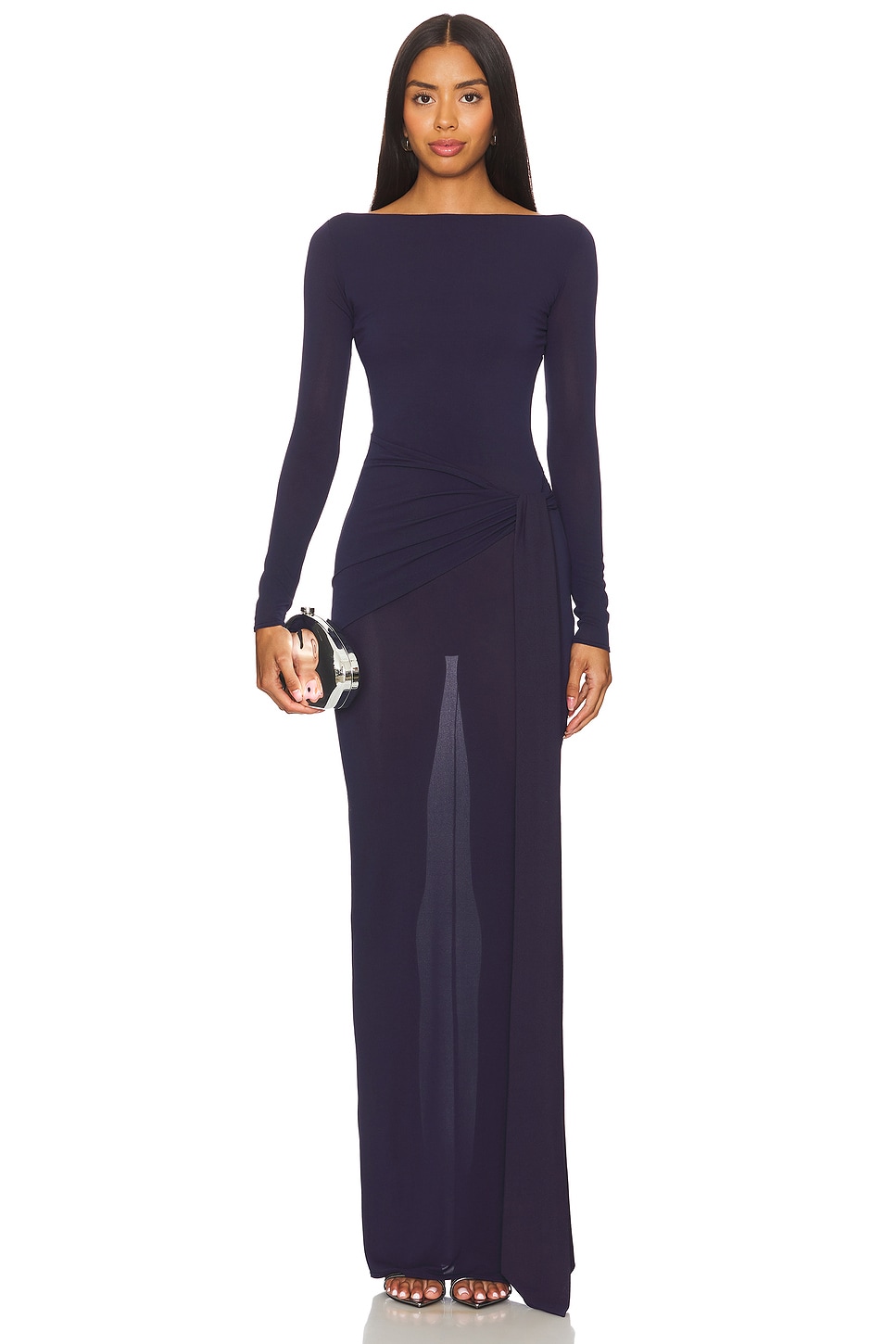 chinese dress ladies Alex Perry Lilac Round Neck Maxi Dress with Pleated Arm Detail FR 34 ( –  Sellier main image 1