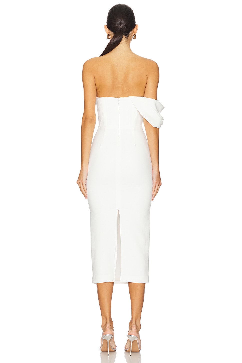 Alex Perry Draped Corset Midi Dress in White | REVOLVE