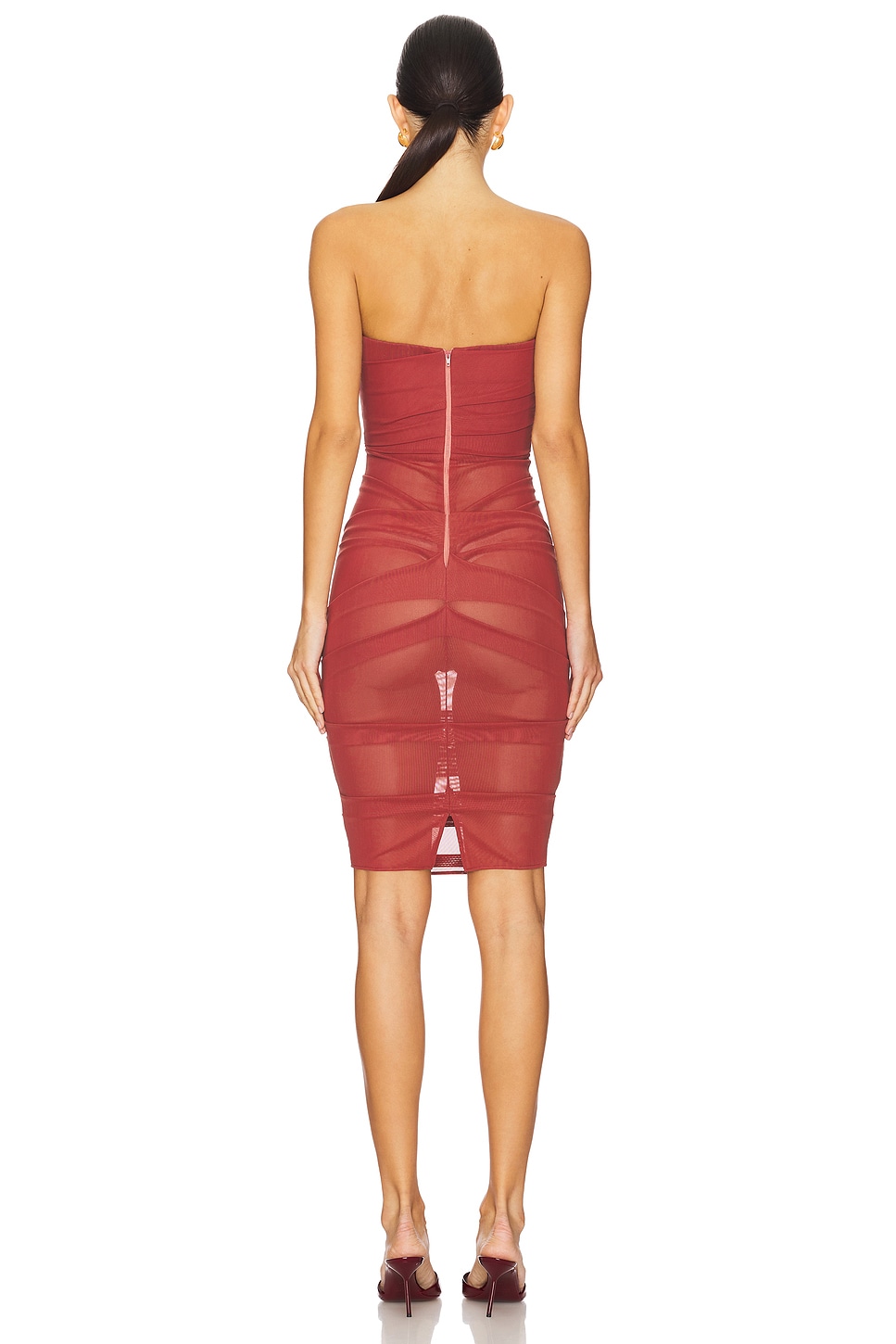 Alex Perry Power Mesh Midi Dress in Cognac - Size US 4/ UK 8