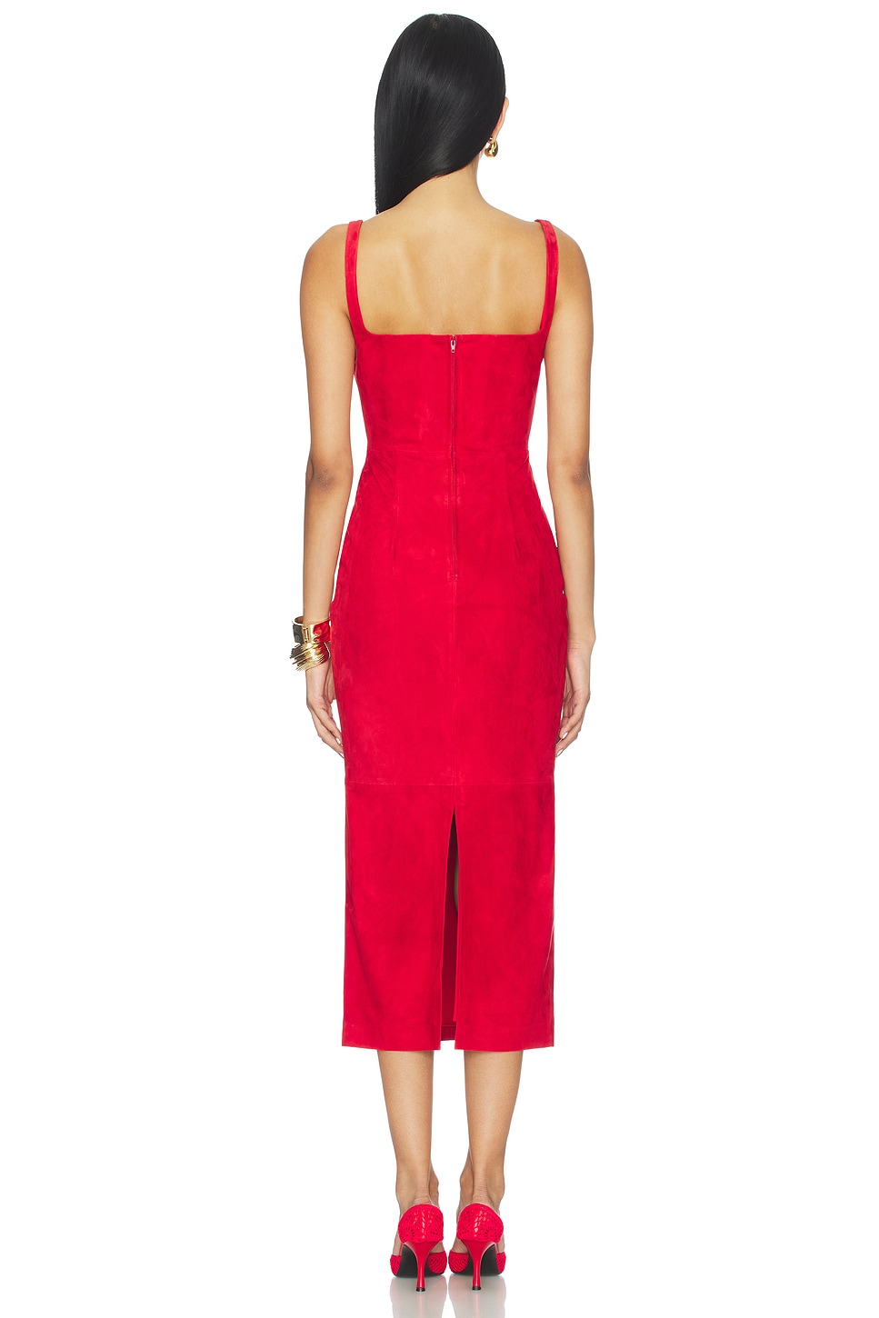 bust up structured suede midi dress in red Women's My Alter Ego Strapless Sweater Midi Dress in Red