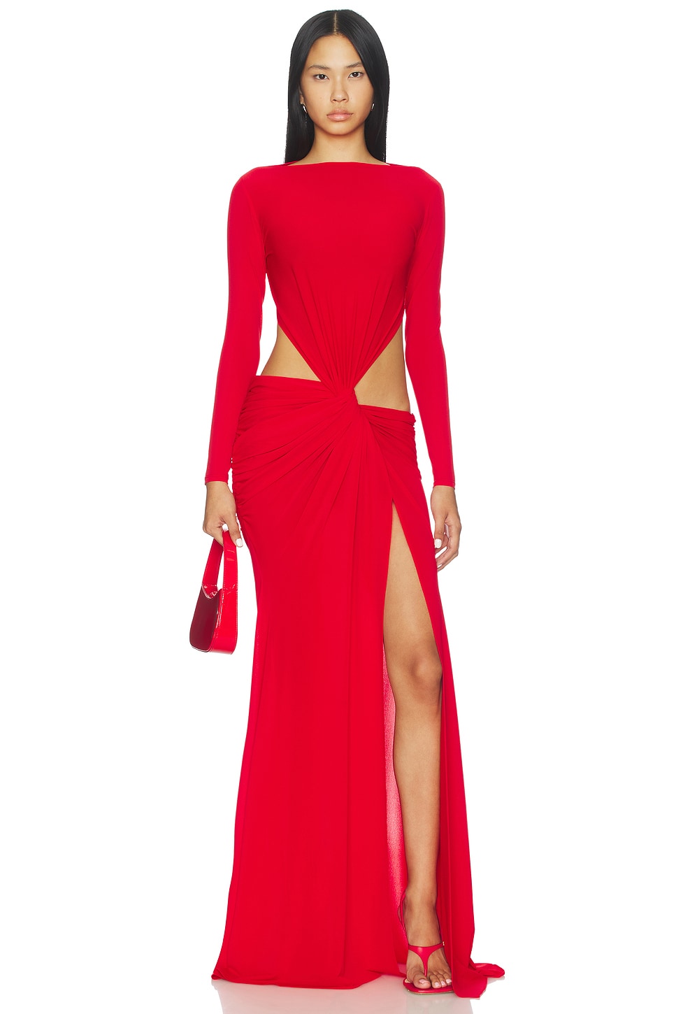 Alex Perry Long Sleeve Twist Gown in Red | REVOLVE