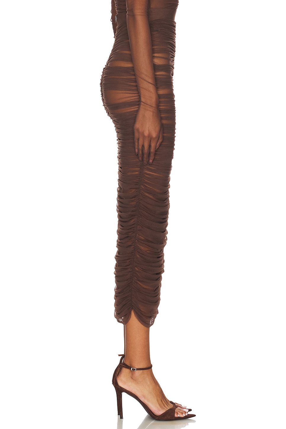 Alex Perry Ruched Mesh Midi Skirt