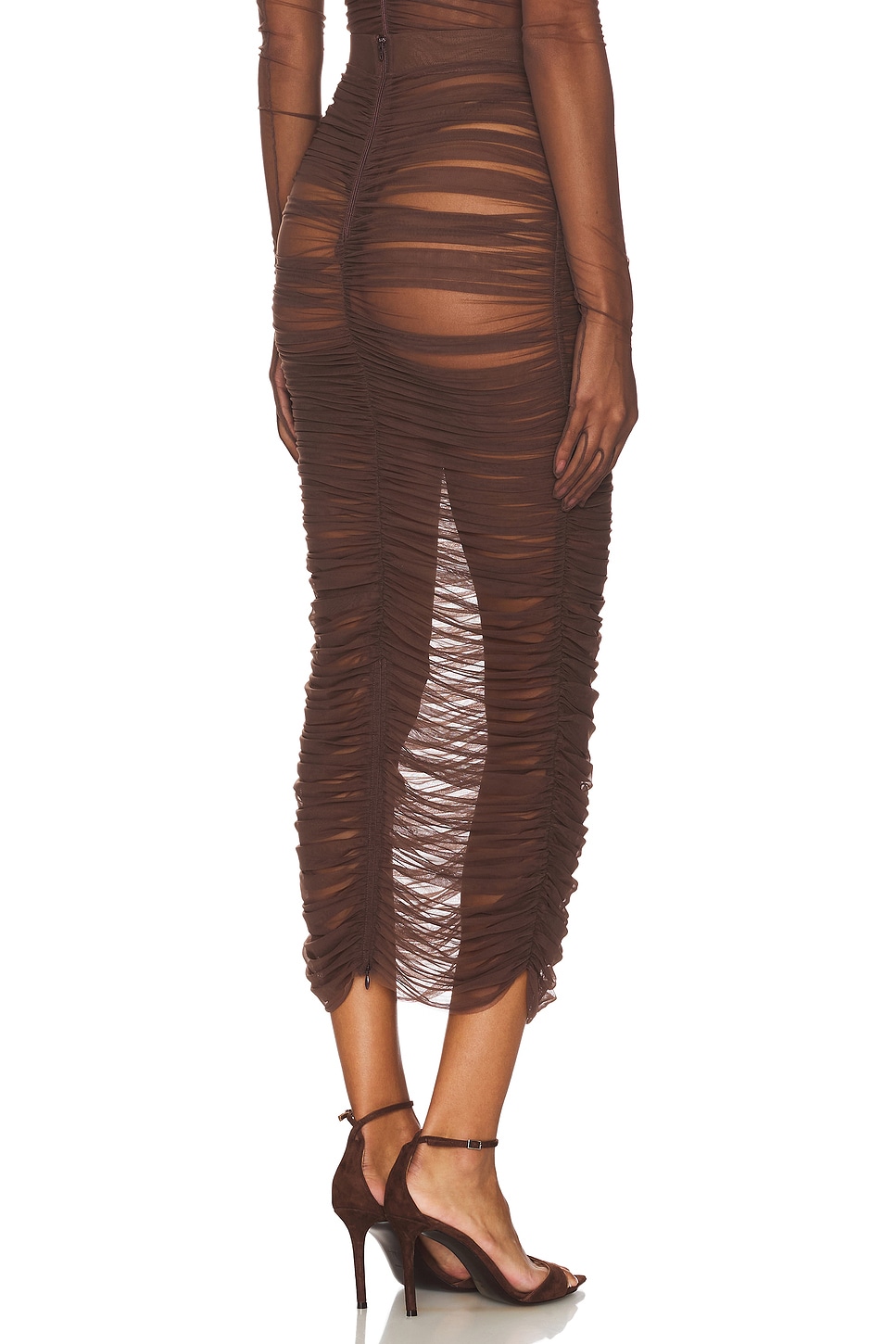 Alex Perry Ruched Mesh Midi Skirt