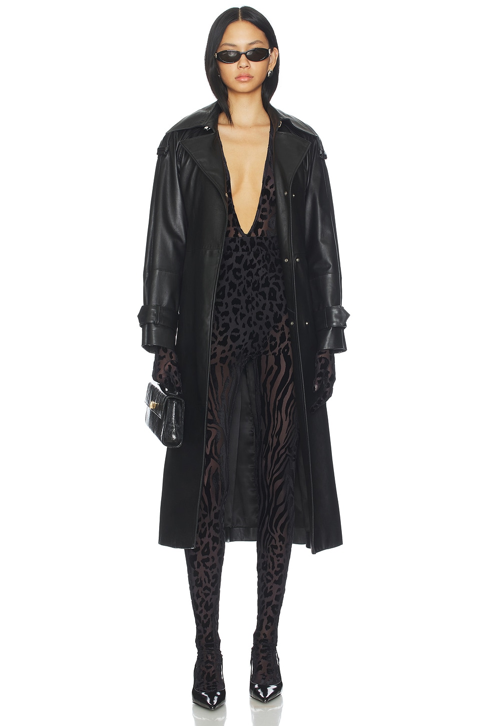 Alex Perry Animal Print Burnout Bodysuit With Gloves in Black